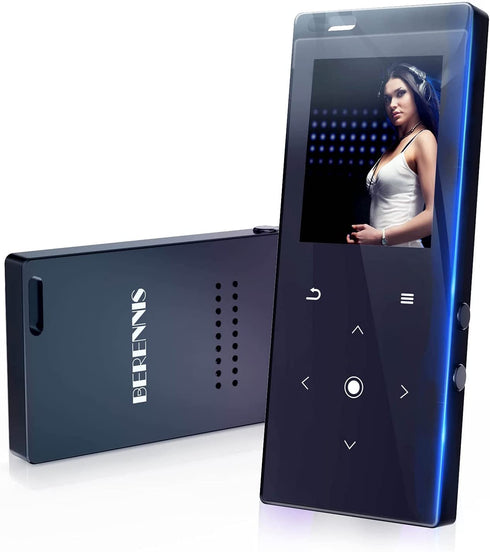 64GB MP3 Player with Bluetooth 5.2 - BERENNIS Portable HiFi Lossless Music Player with Built-in Speaker, FM Radio Voice Recorder for Sports Running, Earphone Included