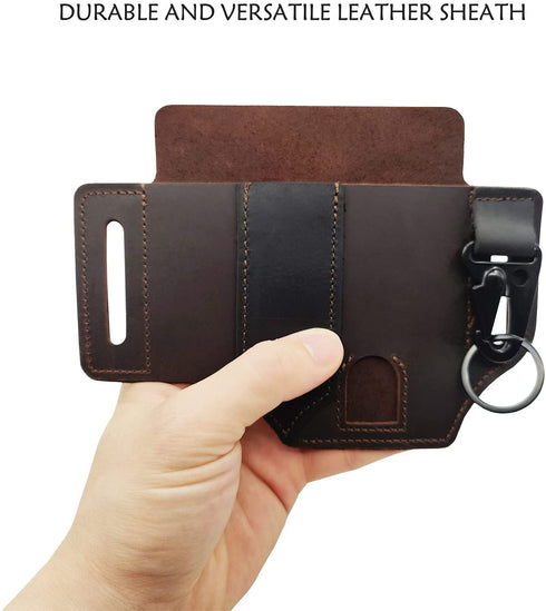 Multitool Sheath for Belt, Leather EDC Pocket Organizer for Men, Leatherman Sheath with Pen Holder, Key Fob, Flashlight Sheath, EDC Leather Pouch Brown€¦