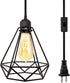 Industrial Plug in Pendant Light, Farmhouse Pendant Lighting, Black Cage Pendant Light Fixture with On/Off Switch, E26 Socket Vintage Hanging Light, Wire Pendant Light, for Dining Room Living Room