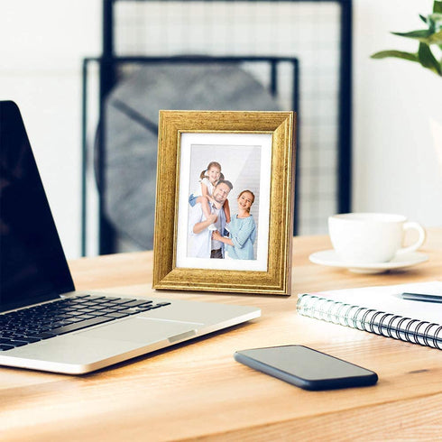TWING 5x7 Gold Picture Frames Set of 6, Gold Frames Display Pictures 4x6 with Mat or 5x7 Without Mat, Tabletop Display and Wall Mounting Home Decorative Photo Frames, Set for Wall Gallery