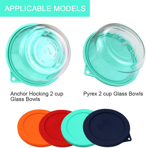 Sophico 2 Cup Round Silicone Storage Cover Lids Replacement for Anchor Hocking and Pyrex 7200-PC Glass Bowls (Container not Included) | Navy Blue-Mint | 4 Pack
