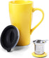 ARRADEN Tea Mug with Infuser and 2 Lids, 18oz Large Tea Infuser Cup, Tea Strainer Mug for Loose Tea, Ceramic Travel Mug with Tea Bag Holder (Yellow)