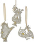 Kurt Adler Musical Instrument Platinum Tone 5 inch Glass Christmas Ornaments Set of 3