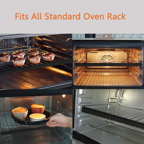 Oven Rack Shields - 4 Pack Heat Resistant Silicone Oven Rack Cover 14 inches Long Oven Rack Edge Protector, Protect Against Burns and Scars (Black)