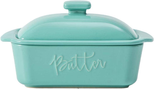 FE Butter Dish, 10 oz Ceramic Butter Keeper with Water Line, French Butter Dish with Lid for Countertop (Mint green)