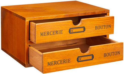 Small Wooden Storage Box with Drawers, Desk Organizer, Vintage French Design (9.75 x 7 x 5 In)
