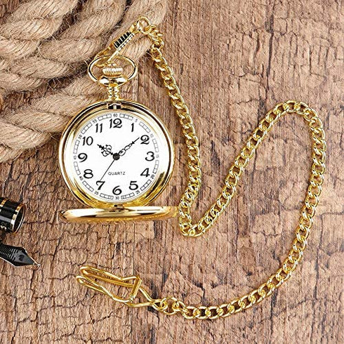 WIOR Classic Smooth Vintage Pocket Watch Silver Steel Mens Watch with 14 in Chain for Graduation Xmas Fathers Day
