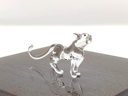 Sansukjai Rare Tiger Tiny Micro Crystal Figurines Hand Blown Clear Glass Art Wild Animals Collectible Gift Home Decor
