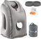 Sunany Inflatable Neck Pillow Used for Airplanes/Cars/Buses/Trains/Office Napping with Free Eye Mask/Earplugs (Gray), Small