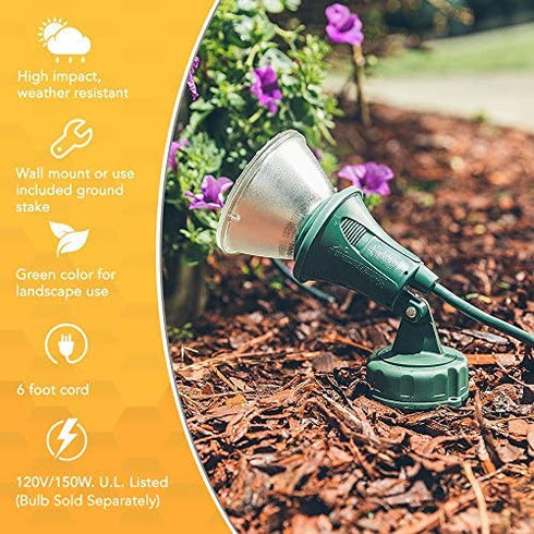 Woods 430 Outdoor Floodlight Fixture With Stake (6-Foot cord, 120V, Green)