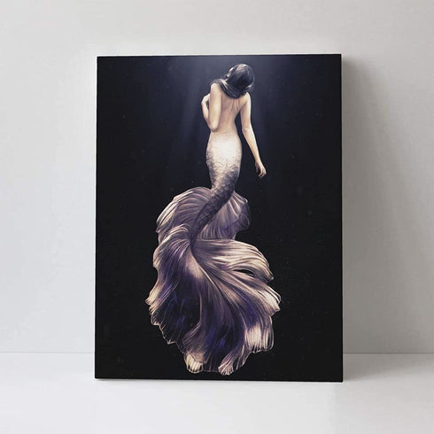 MountFlow Mermaid Bathroom Decor Wall Art Modern Fairy Artwork Fantasy Black and White Framed Decorations for Girl Room Purple Pictures Beautiful Poster Bedroom Living Room, 16 x 12 in