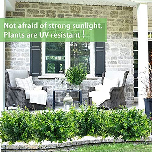 Summer Flower 10 Pack Artificial Boxwood Stems for Outdoors, Unfading in The Sun Plastic Faux Plants,Fake Foliage Shrubs Greenery for Garden,Office,Patio,Wedding,Farmhouse Indoor Decoration