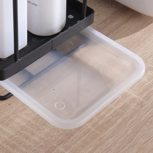ORZ Sink Caddy Organizer Countertop, Holder for Sponge Brush Soap Dish Dishcloth with Drain Pan Stainless Steel for Kitchen Black¦
