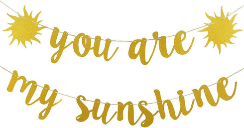 You Are My Sunshine Banner Gold Glitter, Sunshine Baby Shower Banner Decorations, You Are My Sunshine Banner for Kids Boys Girls Birthday Party Decorations Supplies