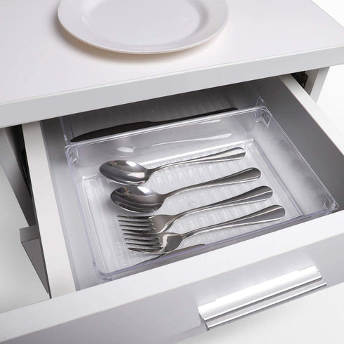Kootek 4 Pack Large Size Desk Drawer Organizer Tray Rectangle Plastic Bathroom Organizers Kitchen Utensils Silverware Gadgets Trays Dividers Bins for Dresser Cosmetic Makeup Tools Office Cabinets