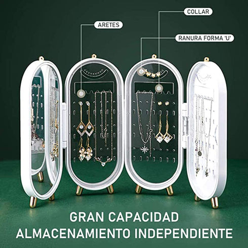 Fashion Small Foldable Jewelry Display Earrings Rings Organizer Box Jewelry Travel Case Small for Women Hanging Necklace Jewelry Storage Box 4 Doors Foldable Screen Necklace Display Rack Jewelry Organizer for Earrings with Mirror (WHITE)