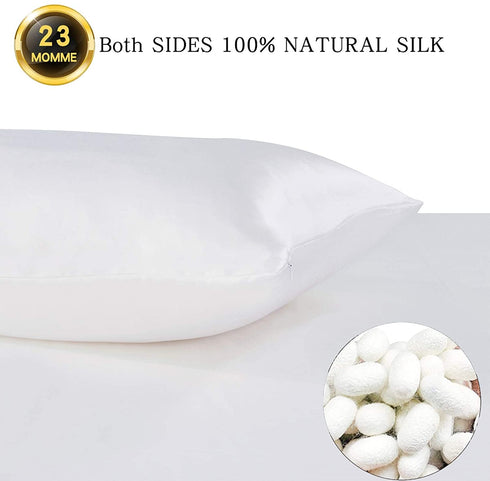 Adubor 100% Mulberry Silk Pillowcase for Hair and Skin with Hidden Zipper, Both Side 23 Momme Silk, 900 Thread Count (20x26inch, Standard Size, White, 1pc)