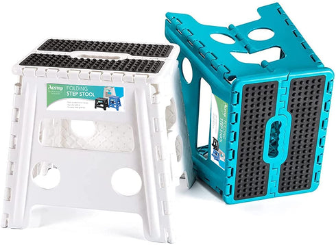 ACSTEP 13" Folding Step Stool- Holds up to 300Lb,The Lightweight Non-Slip Upgrade Collapsible Stepping Stool is Sturdy Enough to Support Adults and Safe Enough for Kids(Blue,1 Pack)
