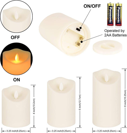 Flickering Flameless Candles Waterproof Outdoor Candles Battery Operated Candles with Remote Cycling 24 Hours Timer?D: 3.25"x H: 4"5"6"?LED Candles Plastic Pack of 3 Large Pillar Candles