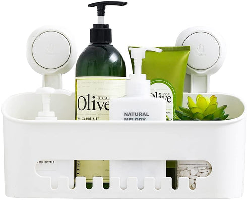 Shower Caddy Suction Cup No Drilling Shower Shelf Removable Wall Mounted Shower Organizer Perfect Shower Storage Waterproof Rustproof Shower Basket for Bathroom & Kitchen - White