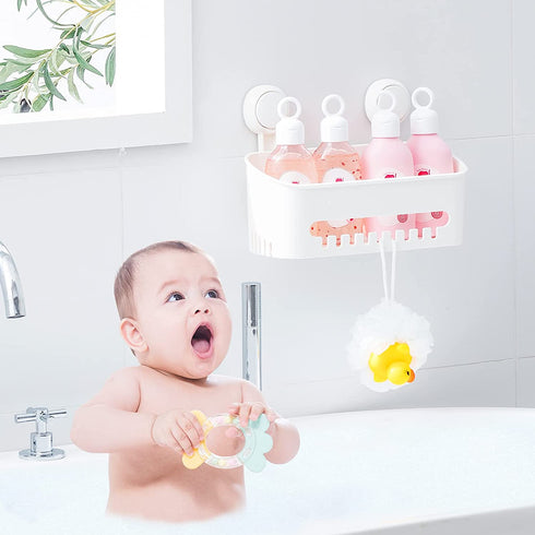 Shower Caddy Suction Cup No Drilling Shower Shelf Removable Wall Mounted Shower Organizer Perfect Shower Storage Waterproof Rustproof Shower Basket for Bathroom & Kitchen - White
