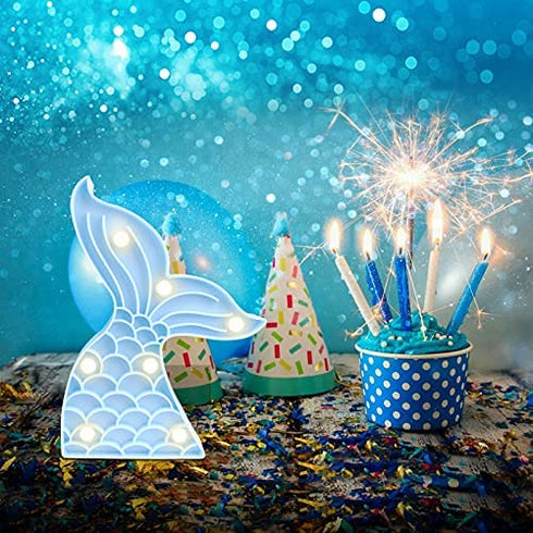 Cute Mermaid Tail Night Light, Mermaid Party Supplies Kids Mermaid Lamp,Table Decoration or Wall Decoration Battery Power, for Living Rooms, Bedrooms, Boy and Girls Birthday Decor-Blue