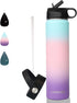 Stainless Steel Insulated Water Bottles with 2 Lids-straw Lid & Rotated Lid, Vacuum Insulated Sports Bottle Wide Mouth Double Wall Water Bottle BPA free to Keep Cold and Hot for Biking & Walking (24 OZ, Hydrangea)
