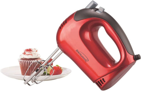 Brentwood Electric Hand Mixer, Lightweight 5-Speed, Red