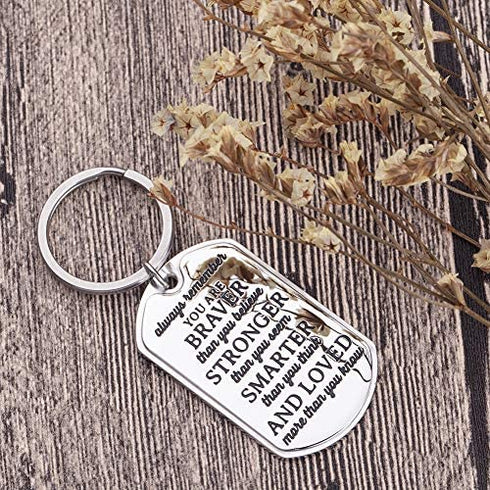 Inspirational Encouragement Gifts for Son Daughter Keychain Women Men College Students Teenage Boy Girls Birthday Wedding Always Remember You are Braver Engraved Key Ring for Men Teens