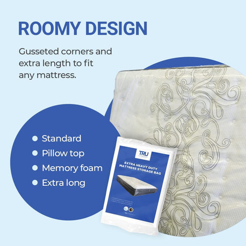 TRU Lite Mattress Storage Bag - Mattress Bag for Moving - Heavy Duty Extra Thick 4 Mil Plastic - Fits Standard, Extra Long, Pillow Top Sizes - for Queen Size Bed