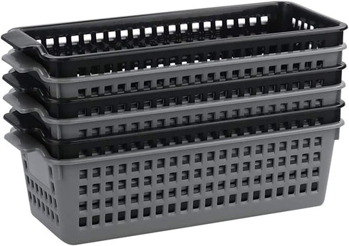 Qqbine Plastic Small Rectangle Storage Basket, Black and Grey, 6 Packs