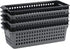 Qqbine Plastic Small Rectangle Storage Basket, Black and Grey, 6 Packs