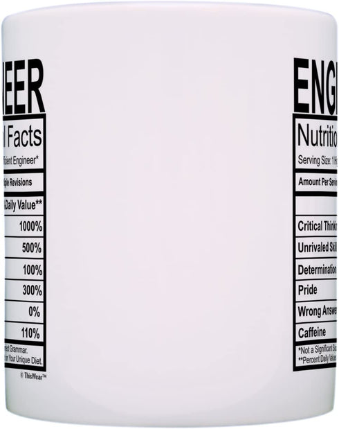 Engineering Gifts for Men Funny Engineer Nutritional Facts Label Software Engineer Gifts Sound Engineer Mug Civil Engineer Coffee Mug Tea Cup White