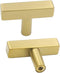 10 Pack | goldenwarm Brushed Brass Cabinet Knobs Dresser Knob Gold Kitchen Hardware - LS1212GD Stainless Steel Single Hole Square Knobs for Cabinets T Knobs 2 inch (50mm) Overall Length