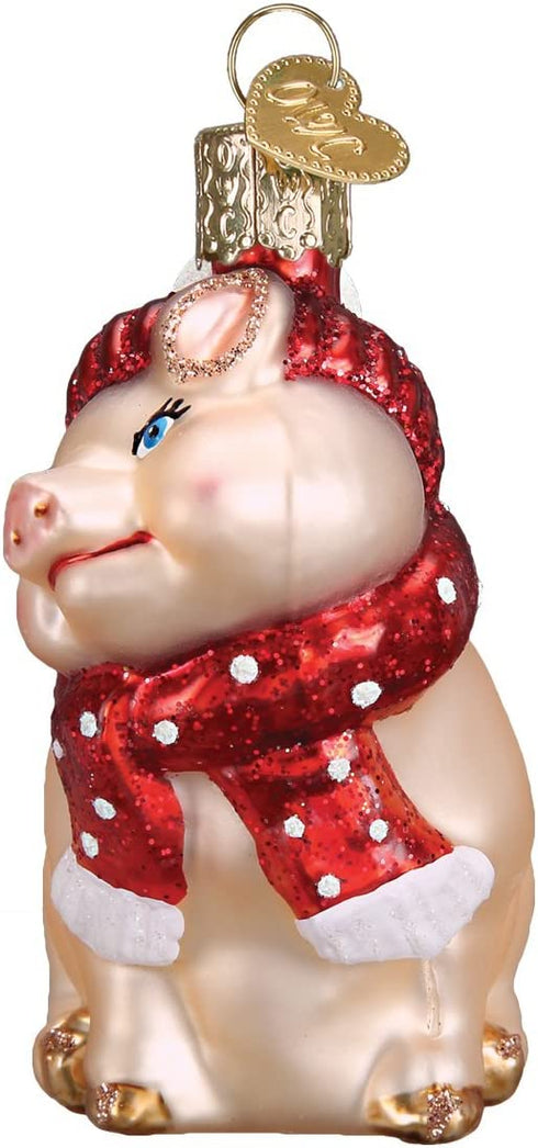 Old World Christmas Ornaments: Snowy Pig Glass Blown Ornaments for Christmas Tree (12419)