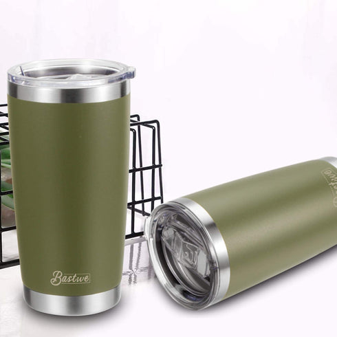 Bastwe 2 Pack 20oz Vacuum Insulated Tumblers with Lid and Straw, Double Wall Stainless Steel Travel Mug, Works Great for Ice Drink, Hot Beverage (Olive Green)