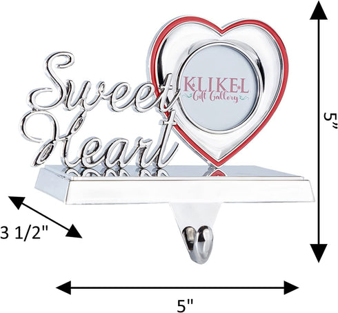 Klikel Stocking Holder - Sweetheart Photo Frame Stocking Hanger For Mantel - Sweet Heart Christmas Stocking Holder For Fireplace Mantle - Baby Sweetheart Picture Frame Metal Stocking Holder For Mantle