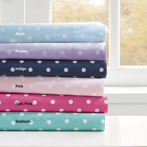 MI ZONE - MZ20-419 100% Cotton Percale Ultra Soft Sheet Set, Full, Purple Polka Dot