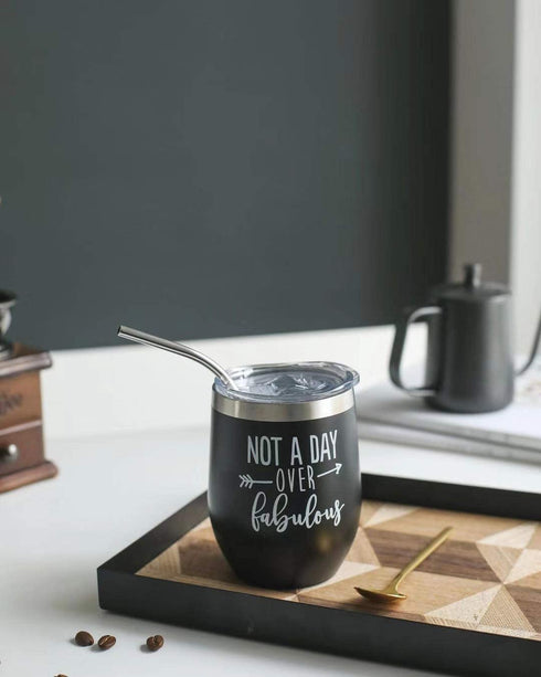 Birthday Gifts Set for Women, Not a Day Over Fabulous Tumbler, Fathers Day Funny Christmas Gifts Ideas for Women, Mom, Wife, Men, Husband, Dad, Sister, Aunt, Friends,12oz Tumbler with Lid (Black)
