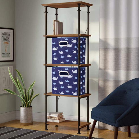 13 inch Collapsible Storage Cubes Bins Fabric Storage Boxes Blue Foldable Cube Inserts Storage White Whale Folding Cloth Storage Baskets Drawer Organizer ,QY-SC04-3