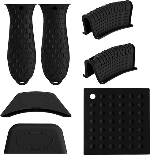 7 Pieces Silicone Hot Handle Holders, AMAMIA, Non-Slip Pot Pan Holders Covers, Sleeves Heat Resistant Hot Pad for Frying Pan Skillet Oven (Black)