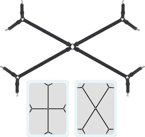 RoseJeopal Bed Sheet Suspenders Crisscross Adjustable Fitted Sheet Holder Straps with Heavy Duty Gripper Clips Fit for Twin/Twin XL/Full/Full XL/Queen/King/California King