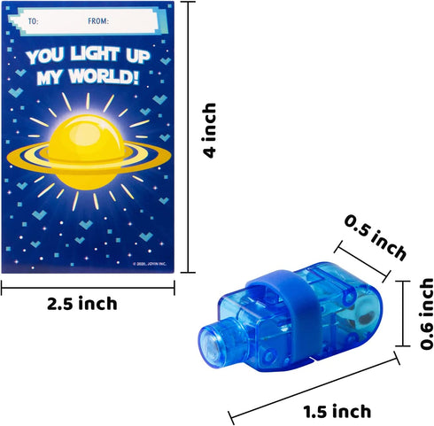 JOYIN 28 Packs Valentines Cards with LED Finger Lights, Light Up Finger Beams Lights Glow in the Dark Toys for Kids Valentines Day Gift Exchange, Birthday Holiday Party Favors