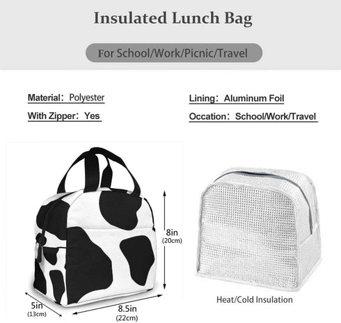 Cow Print Leak Proof and Reusable refrigerated Lunch Bag - Durable Compact Office School Lunch Box for Women, Men and Children