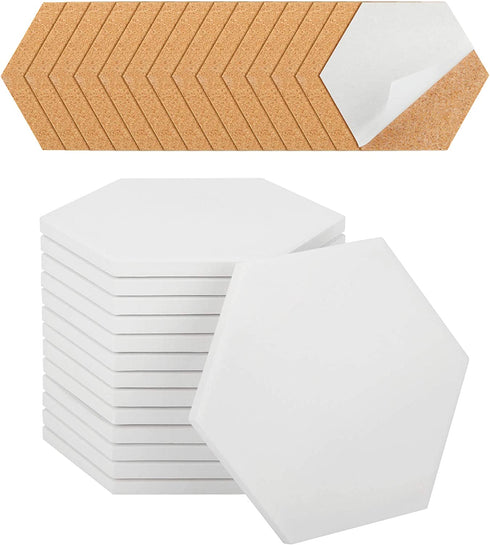 Ceramic Tiles for Crafts Coasters,14 Pack 4-Inches Unglazed Ceramic Coasters for Drinks with Cork Backing Pads,Use with Alcohol Ink or Acrylic Pouring Make Your Own DIY Coasters (Hexagon)