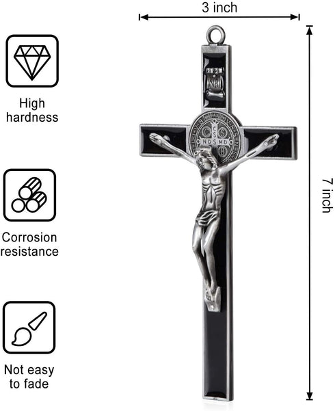 Wellcho Black Enamel Crucifix Wall Cross -Saint Benedict Metal Wall Art-7 Inch Cross Give Blessing and The Spiritual Sacred:Faith Gift for your Acquaintances
