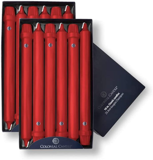 Colonial Candle Unscented Taper Candle, Classic Collection, Red, 10 in, Pack of 12 - Up to 8 Hours Burn
