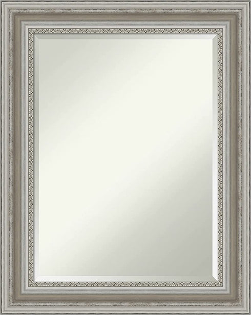 Amanti Art Bathroom Wall Mirror (29.50 x 23.50 in.), Parlor Silver Frame - Bathroom Mirror, Vanity Mirror - Silver, Medium