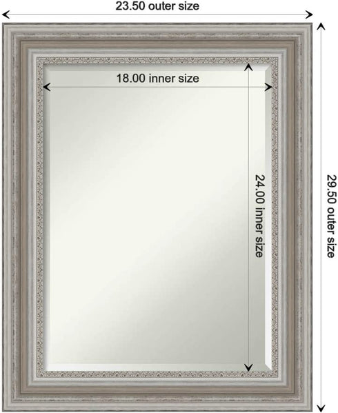 Amanti Art Bathroom Wall Mirror (29.50 x 23.50 in.), Parlor Silver Frame - Bathroom Mirror, Vanity Mirror - Silver, Medium