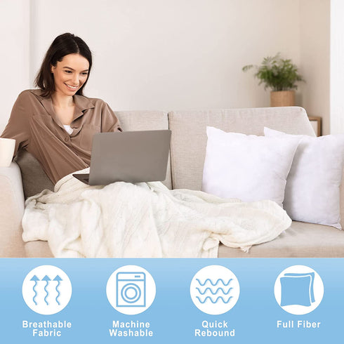 Throw Pillow Inserts - 16 x 16 Inches Decorative Pillows Inserts Set of 2, Premium Hypoallergenic Couch Pillows, Throw Pillows for Couch Bed Sofa - White